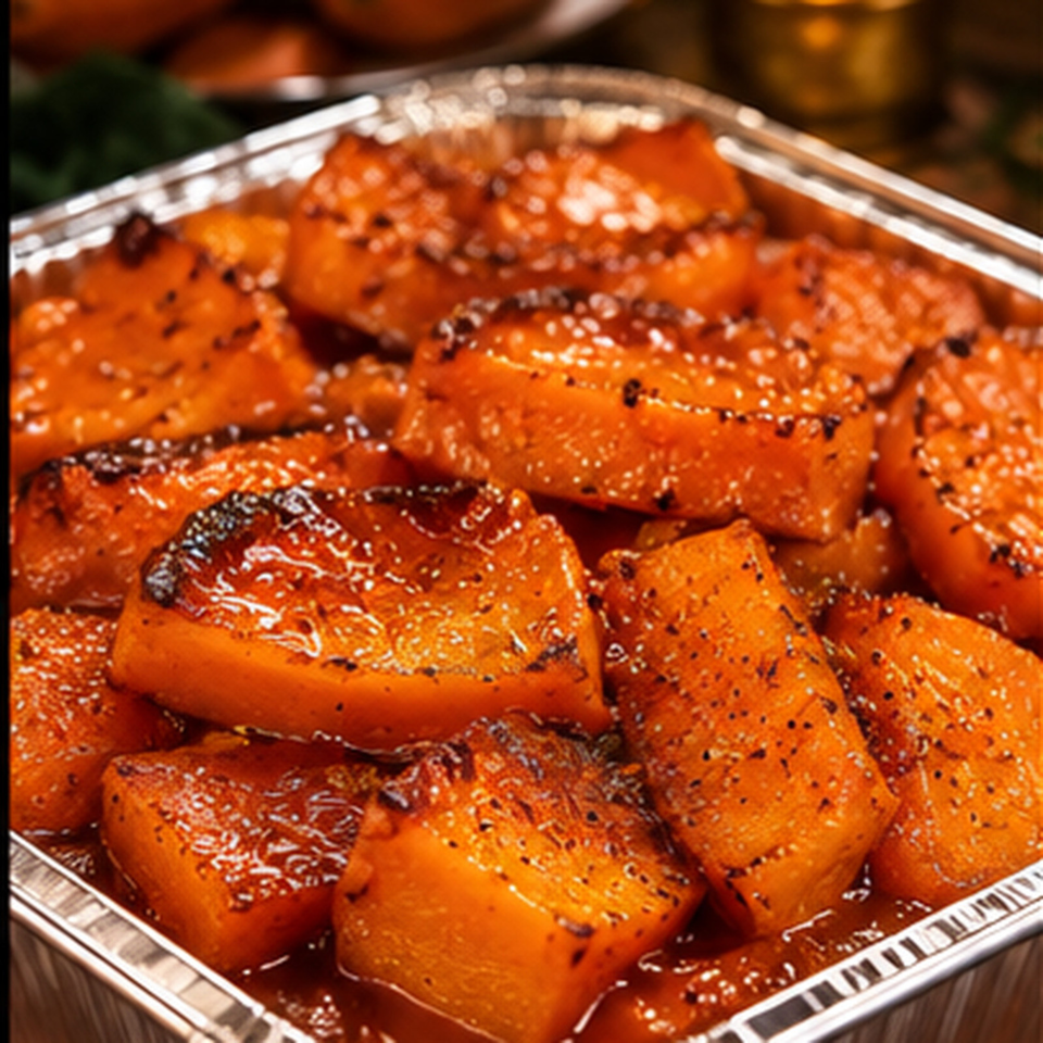 Glazed orange bread rolls topped with sesame seeds arranged in a metal baking tray.