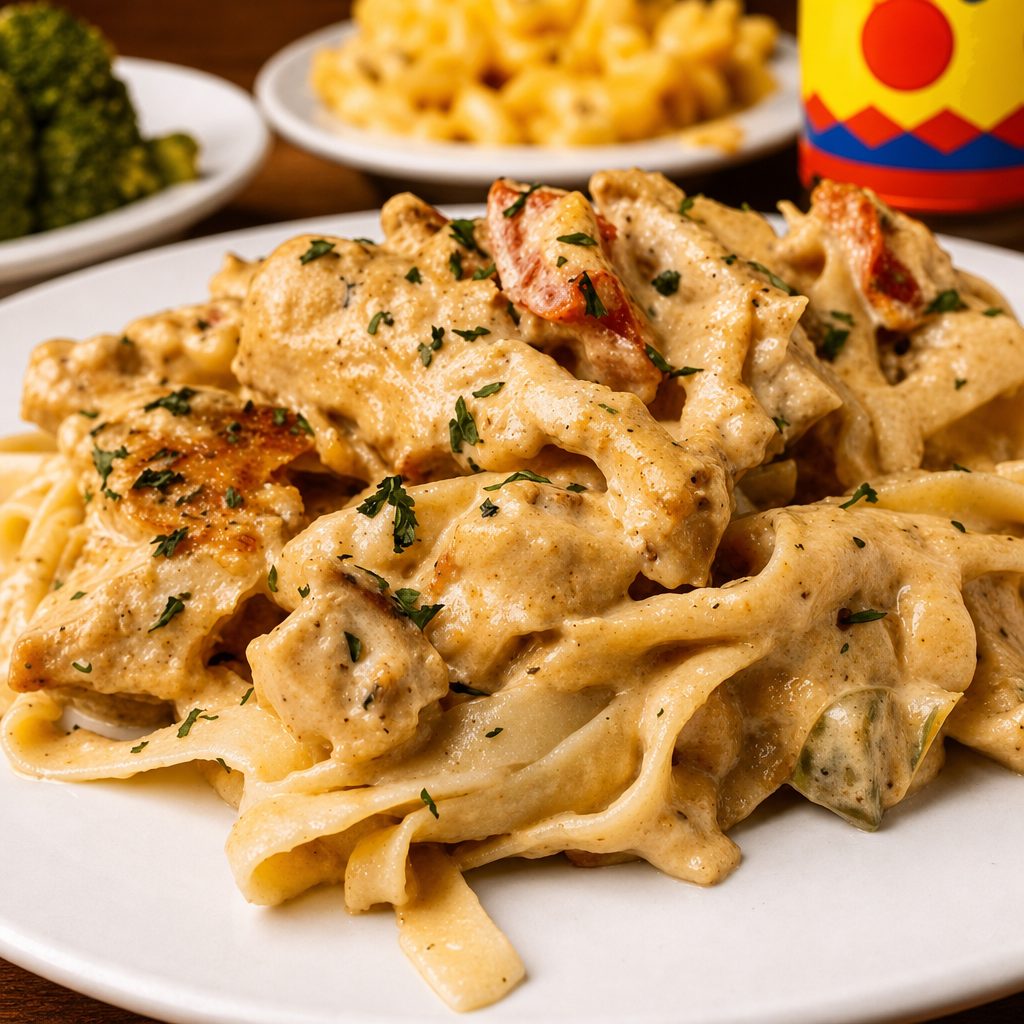 Chicken & Shrimp Fettuccine with One Side.