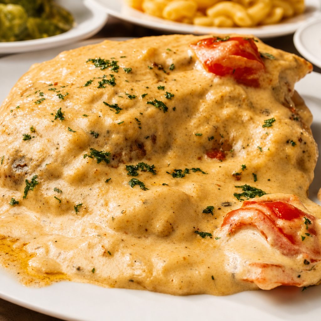 Alfredo Tilapia with Three Sides.