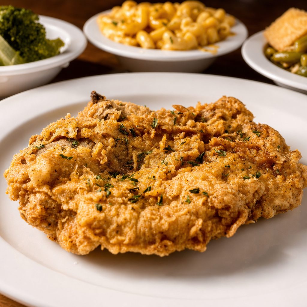 Fried Pork Chops with Three Sides.