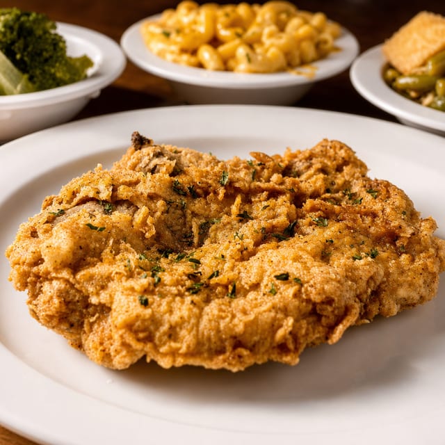 Fried Pork Chops with Three Sides.