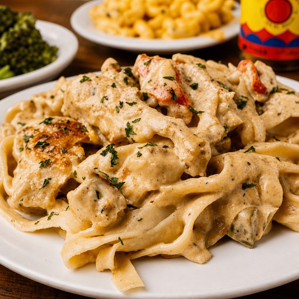 Chicken & Shrimp Fettuccine with Two Sides.