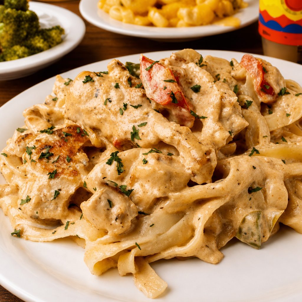Chicken & Shrimp Fettuccine with One Side.