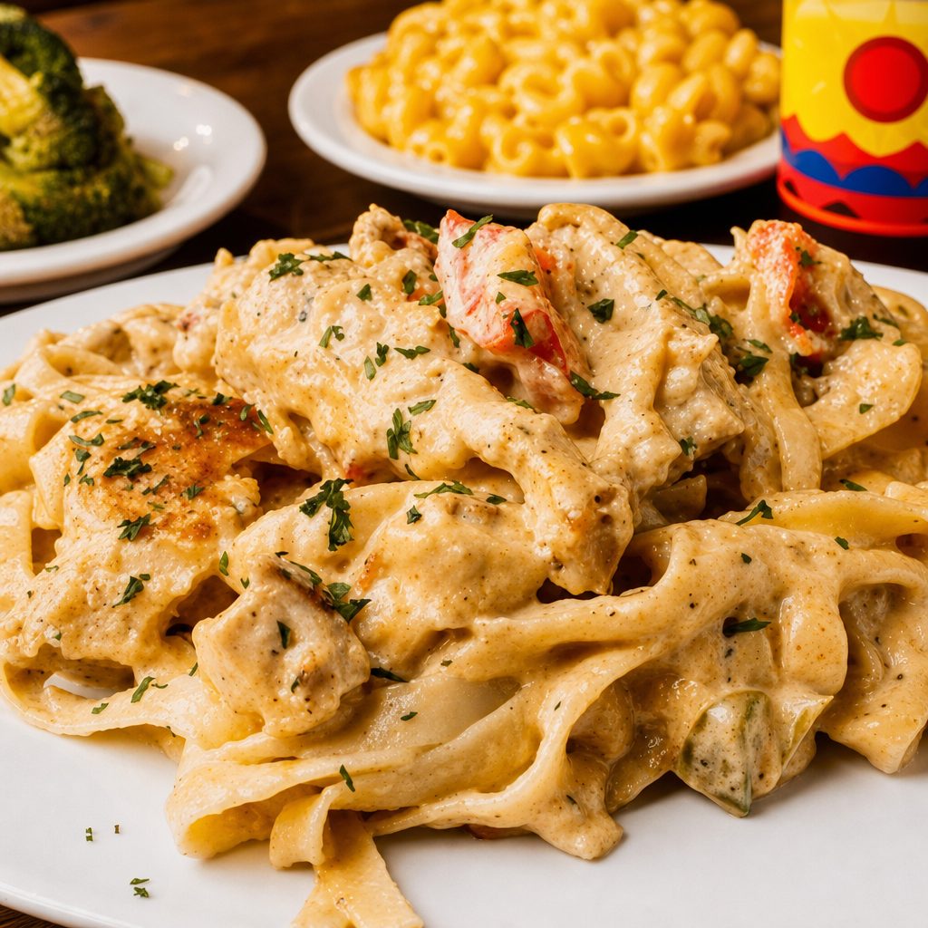 Chicken & Shrimp Fettuccine with Two Sides.